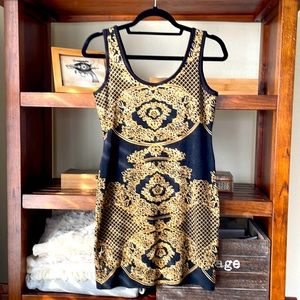 Black and Gold Philosophy Mini Knit Cocktail Dress